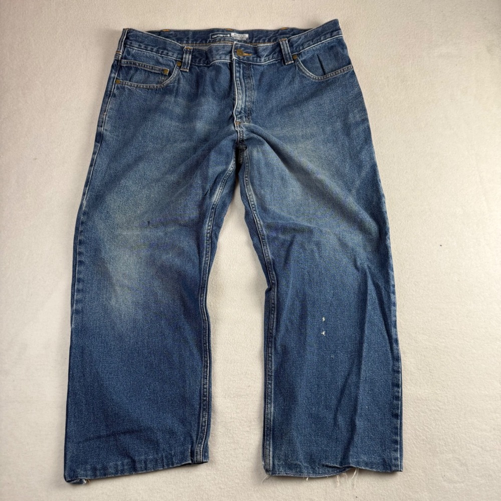 Carhartt Relaxed Fit Jeans Mens 40x30 Blue Medium Wash Distressed Workwear Denim
